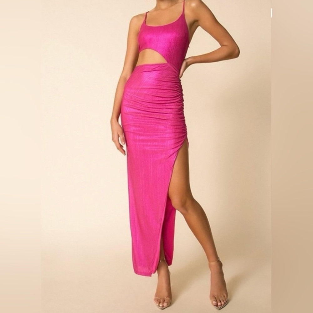 Revolve- Superdown Fuchsia Metallic Evening/Party Maxi Dress